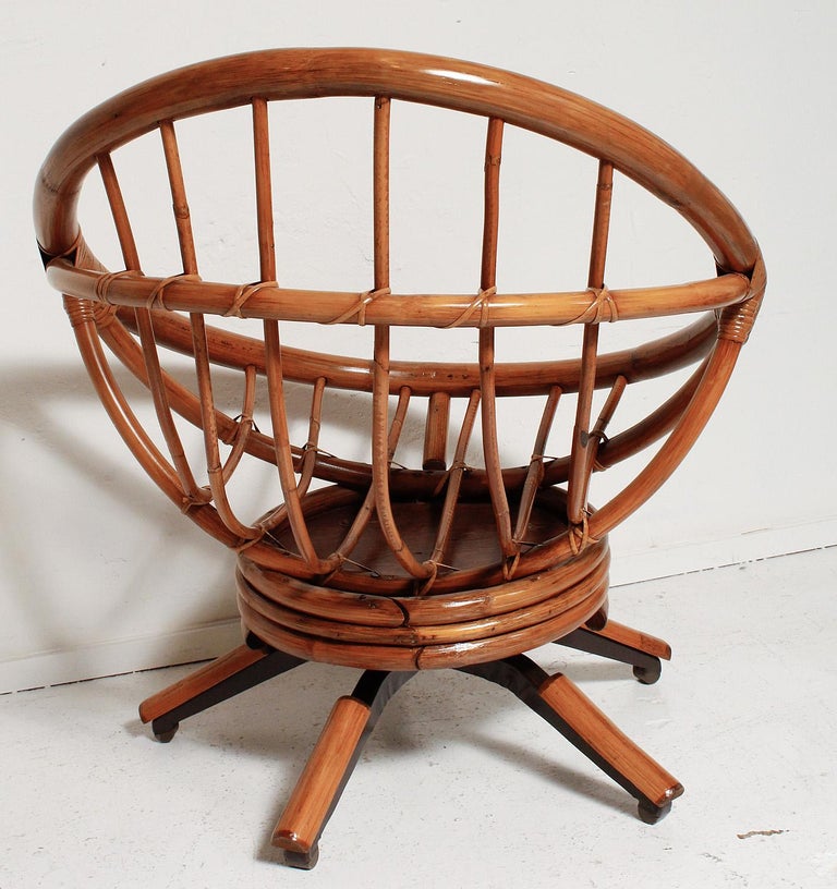 Fully Restored Pair of Bamboo Swivel Chairs, American, circa 1960 at