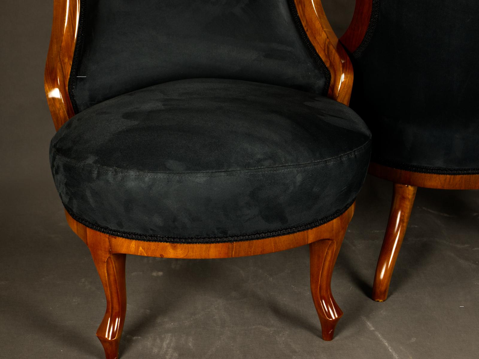 Fully Restored Pair of Black Biedermeier Armchairs 19th Century For Sale 6