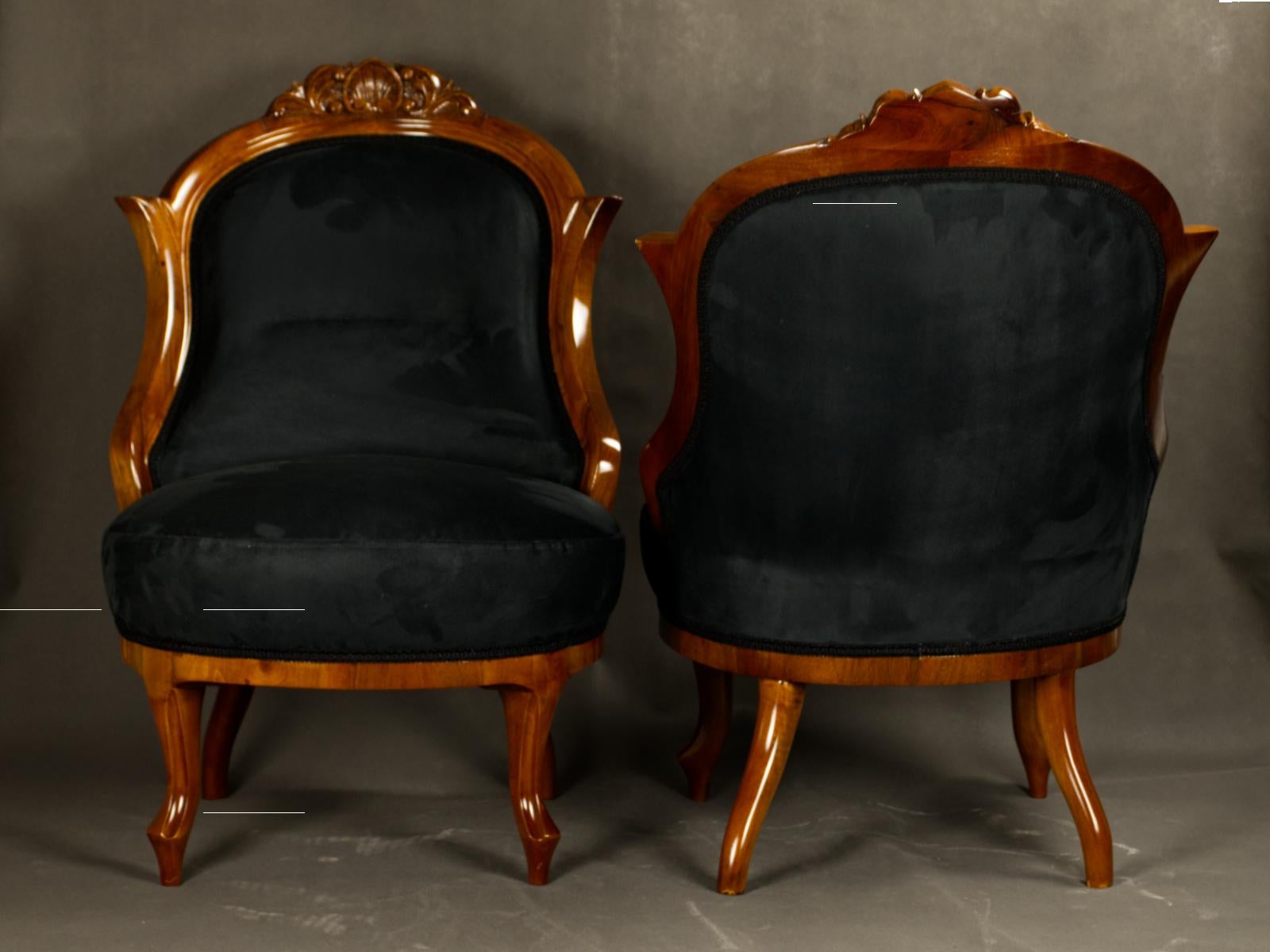 Vollständig restauriertes Paar schwarzer Biedermeier-Sessel, 19. Jahrhundert im Angebot 1