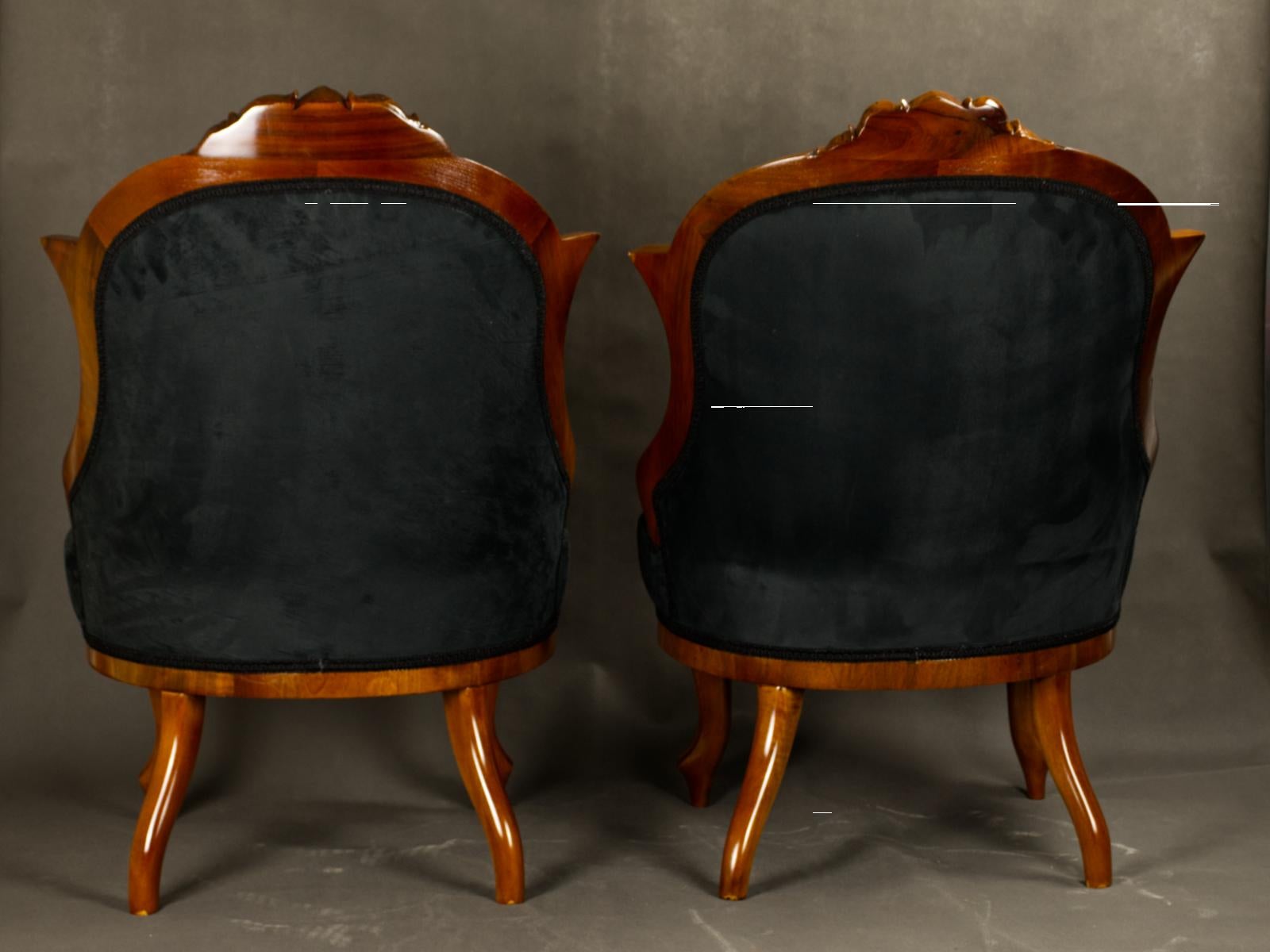 Fully Restored Pair of Black Biedermeier Armchairs 19th Century For Sale 3
