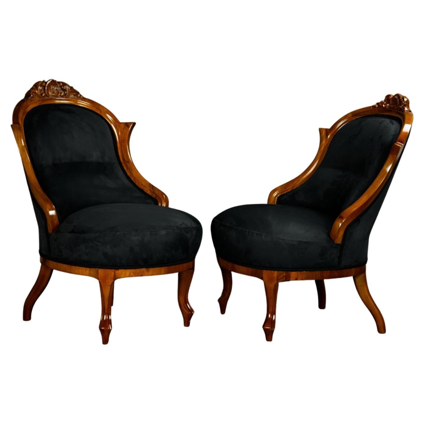 Vollständig restauriertes Paar schwarzer Biedermeier-Sessel, 19. Jahrhundert
