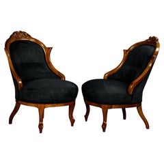 Fully Restored Pair of Black Biedermeier Armchairs 19th Century