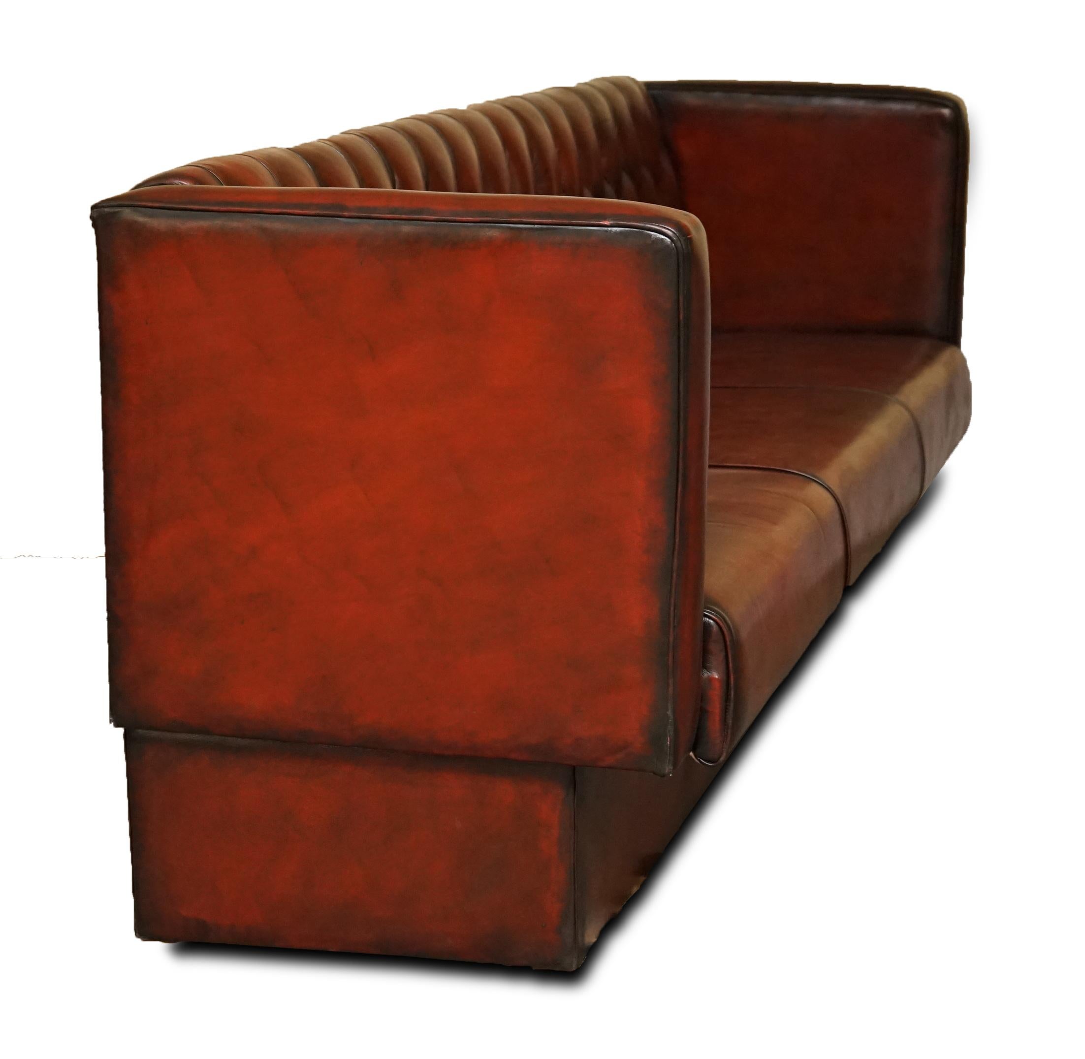 Fully Restored Pair of Huge 4-5 Seat Each Chesterfield Brown Leather Bench Sofas For Sale 9