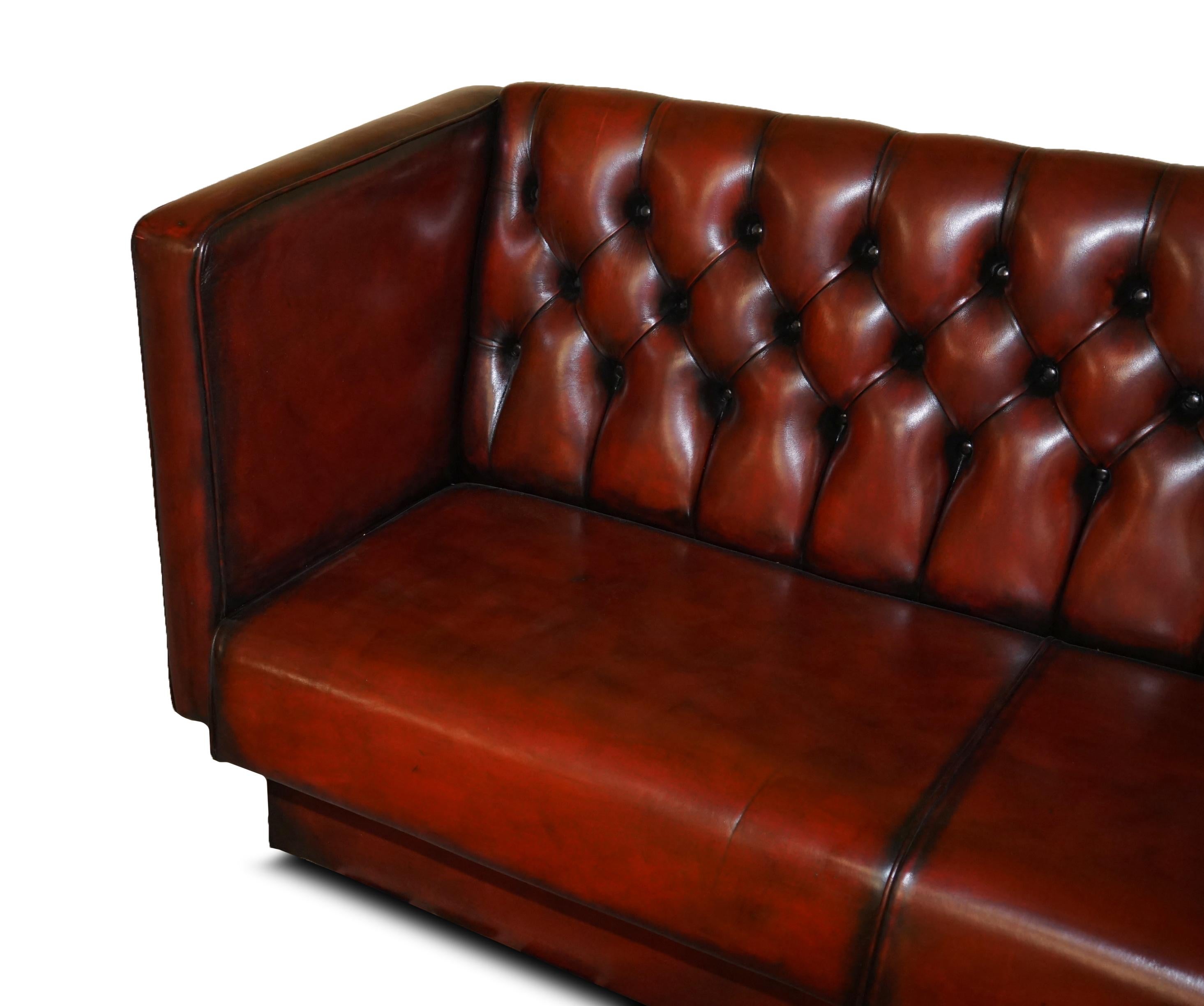 20th Century Fully Restored Pair of Huge 4-5 Seat Each Chesterfield Brown Leather Bench Sofas For Sale