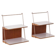 Paire de tables de chevet italiennes en teck et formica entièrement restaurées