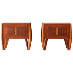 Vintage Fully Restored Pair of Italian Teak Bedside Tables