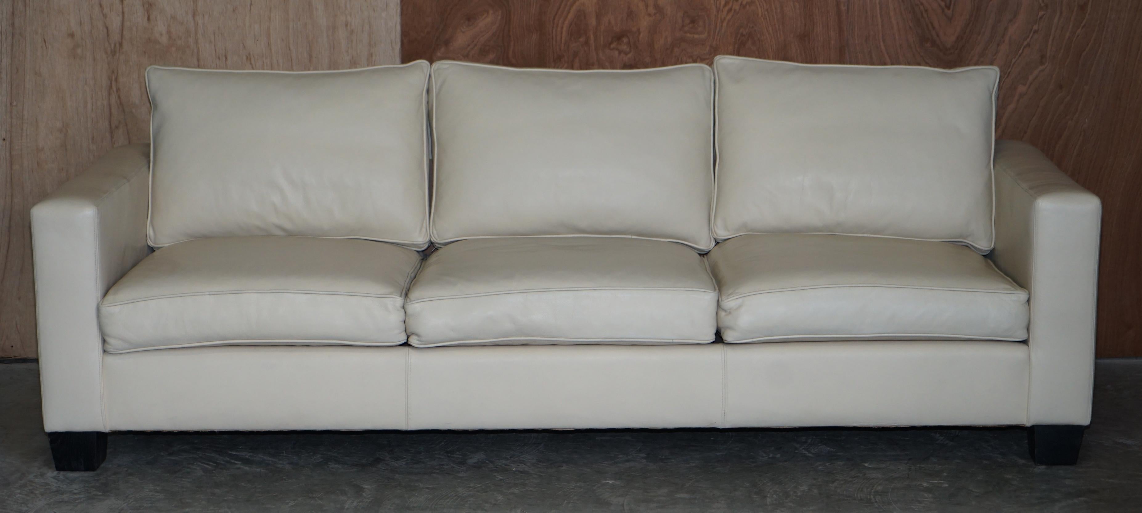 We are delighted to offer for sale this very rare RRP £15,000 custom made to order fully labelled Ralph Lauren Graham cream leather sofa in fully restored condition with feather filled cushions.

Where to begin! If you like quality seating, then