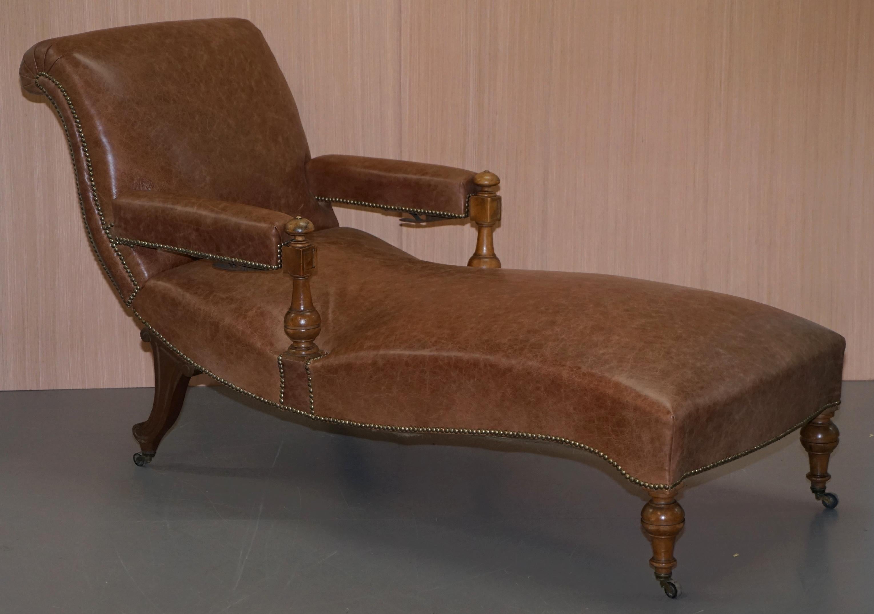 We are delighted to offer for sale this lovely fully restored Victorian reclining chaise lounge armchair

A very good looking well made and exceptionally comfortable piece. This chaise has been fully restored to include having the old upholstery