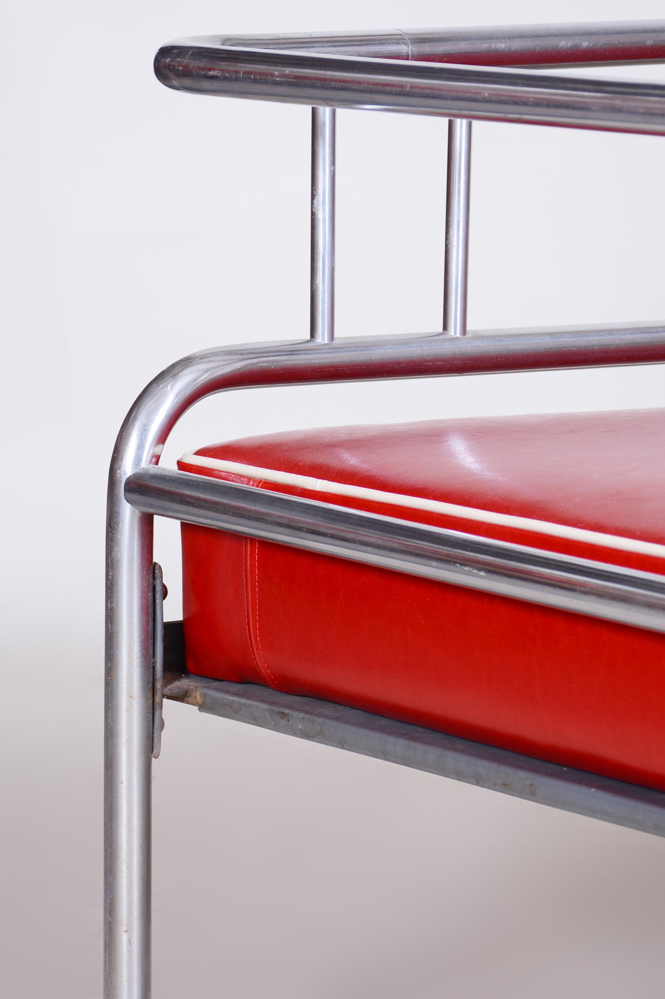 Fully Restored Red Bauhaus Sofa, High-Quality Leather, Tubular Chrome, 1930s For Sale 1