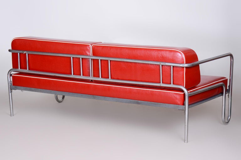 Fully Restored Red Bauhaus Sofa, HighQuality Leather, Tubular Chrome