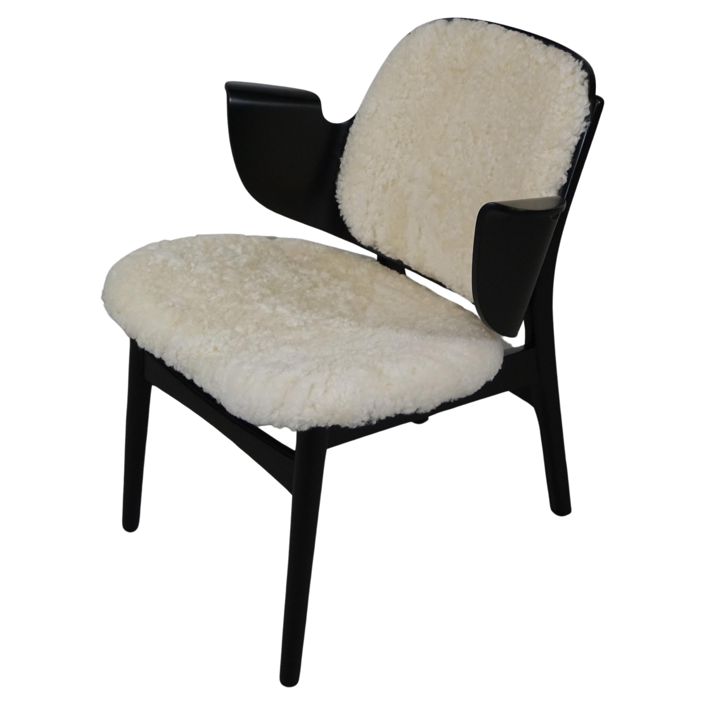 1960s Restored, Refinished Hans Olsen 107 Armchair Reupholstered with Sheepskin  For Sale