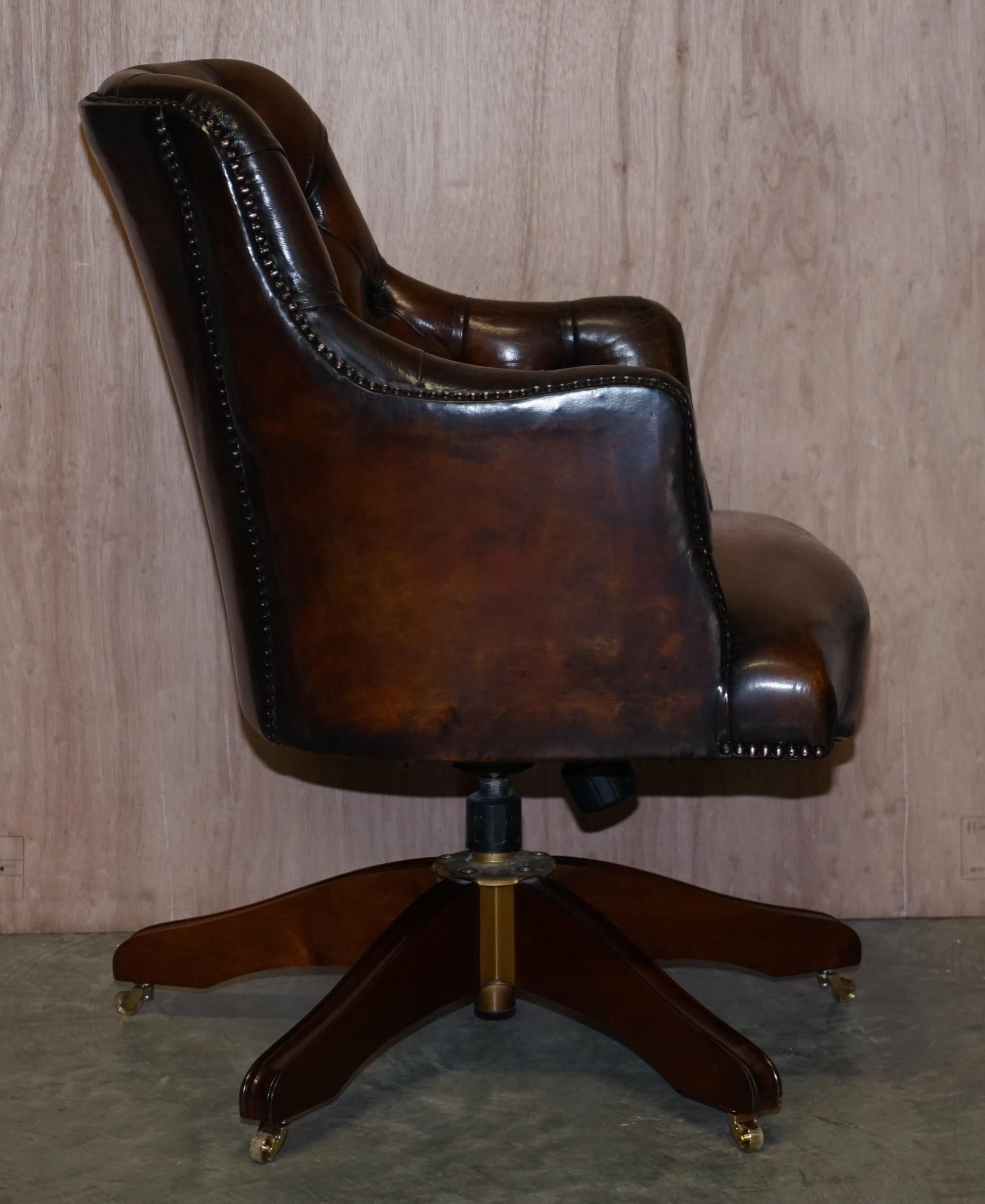 Fully Restored Rich Cigar Brown Leather Chesterfield Directors Captains Chair 4