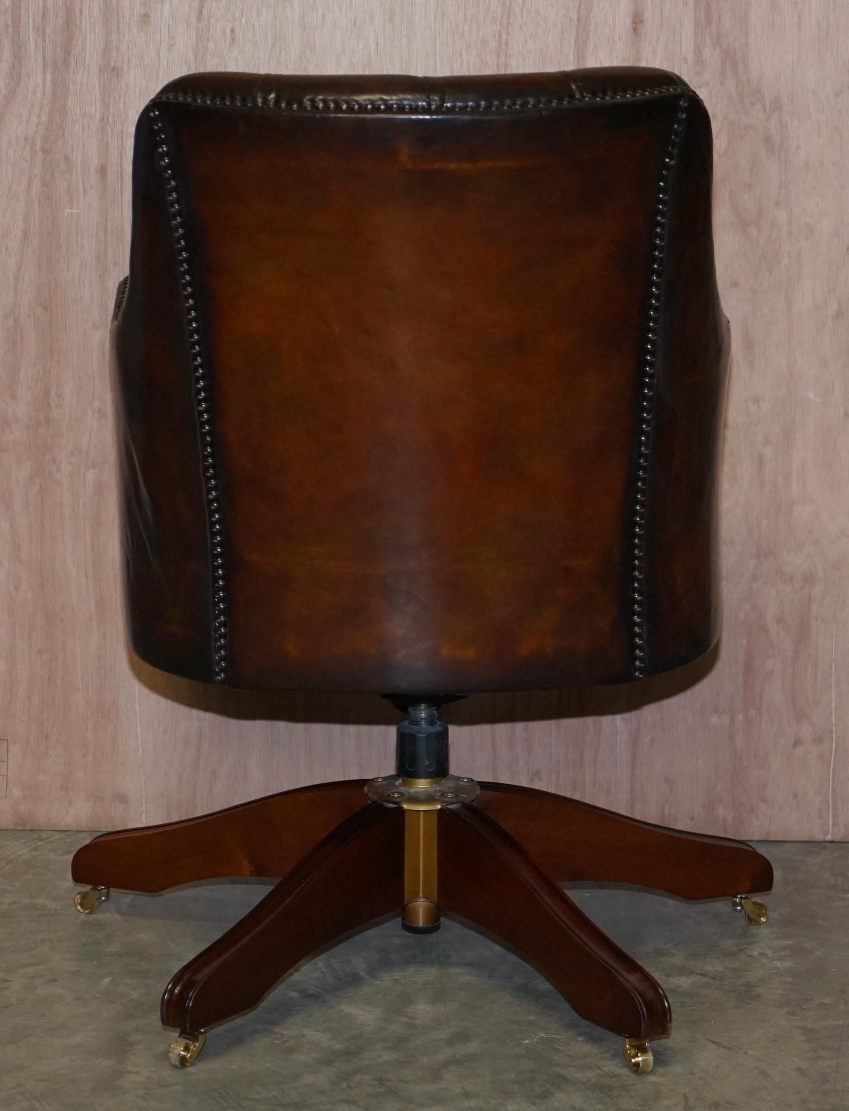 Fully Restored Rich Cigar Brown Leather Chesterfield Directors Captains Chair 6