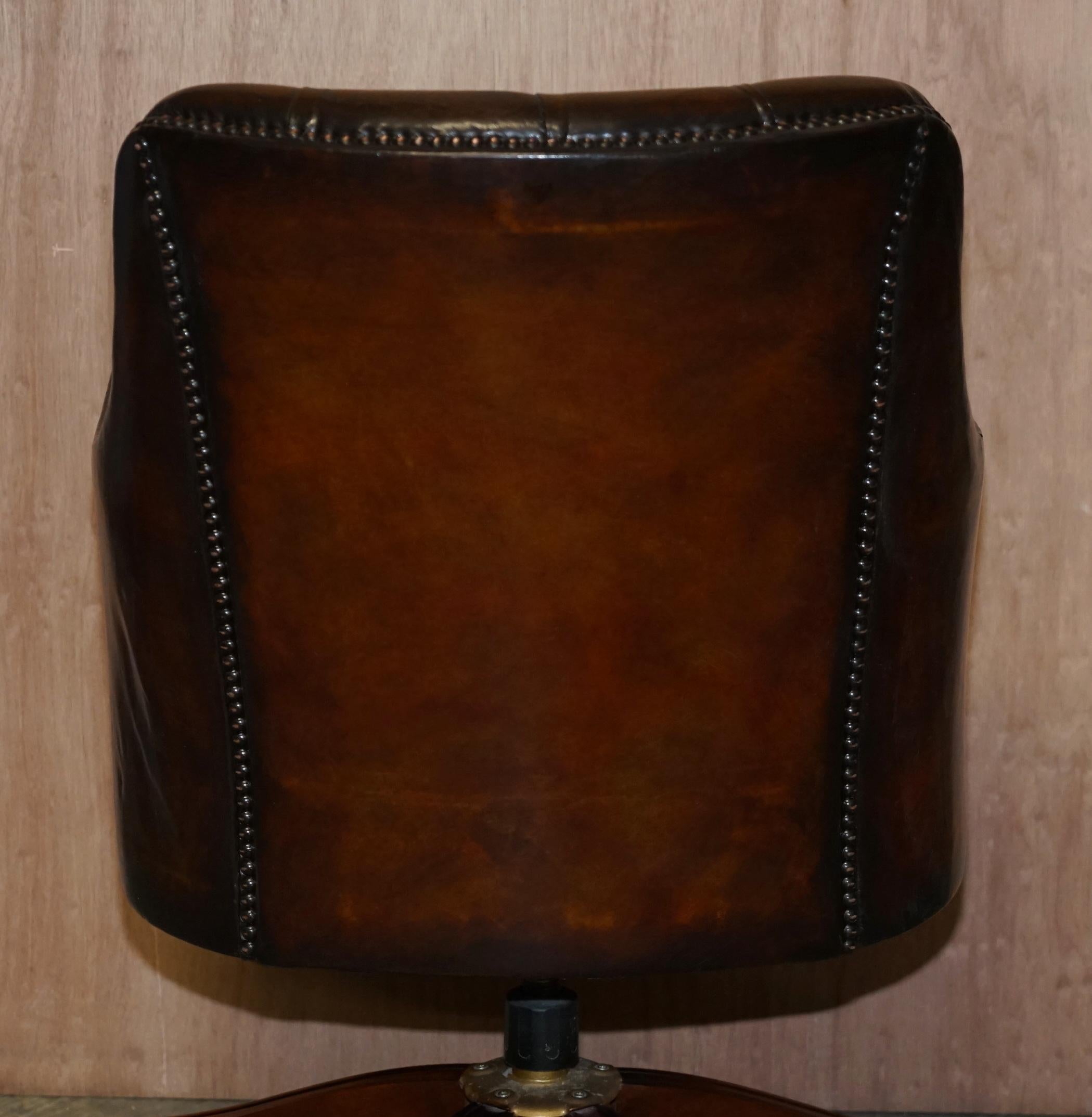 Fully Restored Rich Cigar Brown Leather Chesterfield Directors Captains Chair 7