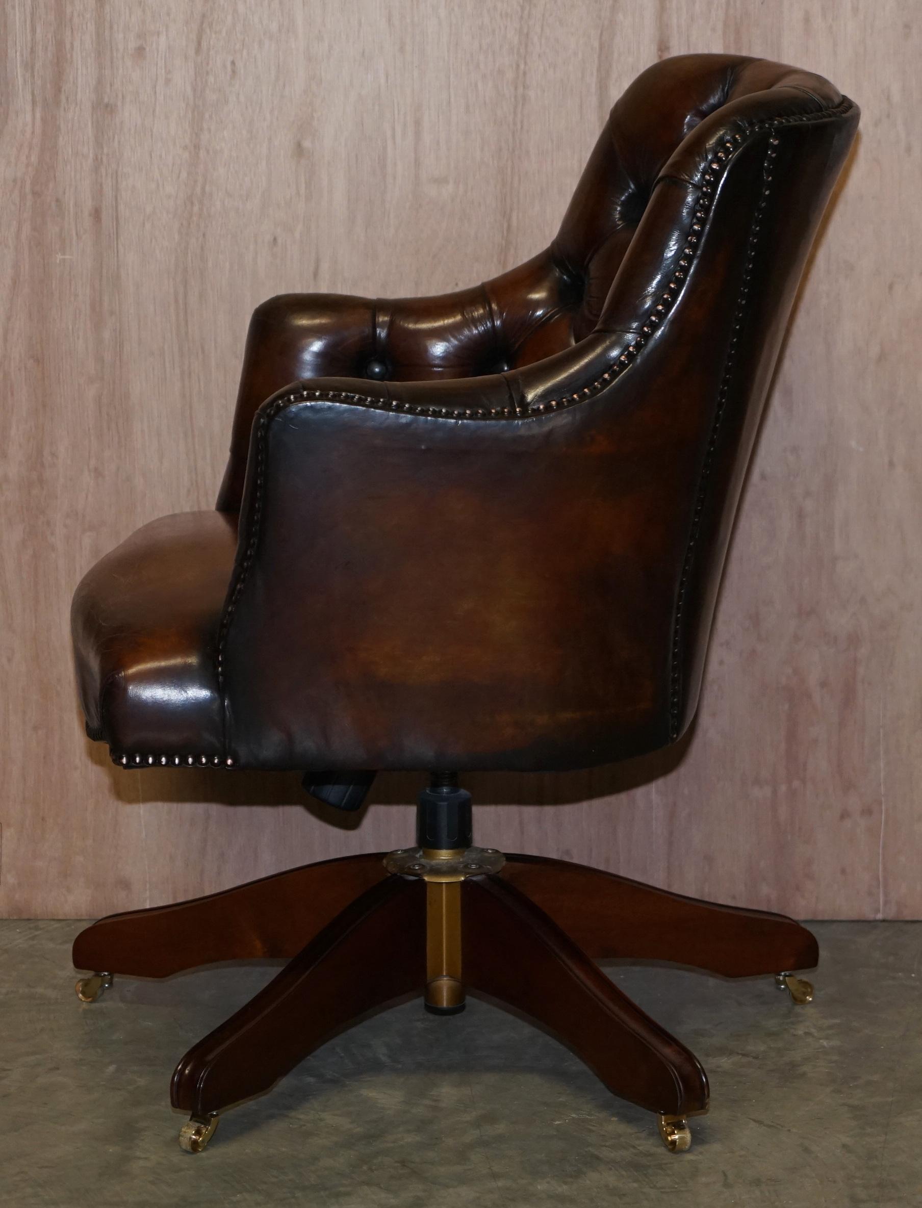 Fully Restored Rich Cigar Brown Leather Chesterfield Directors Captains Chair 8