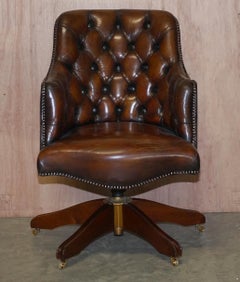 Fully Restored Rich Cigar Brown Leather Chesterfield Directors Captains Chair