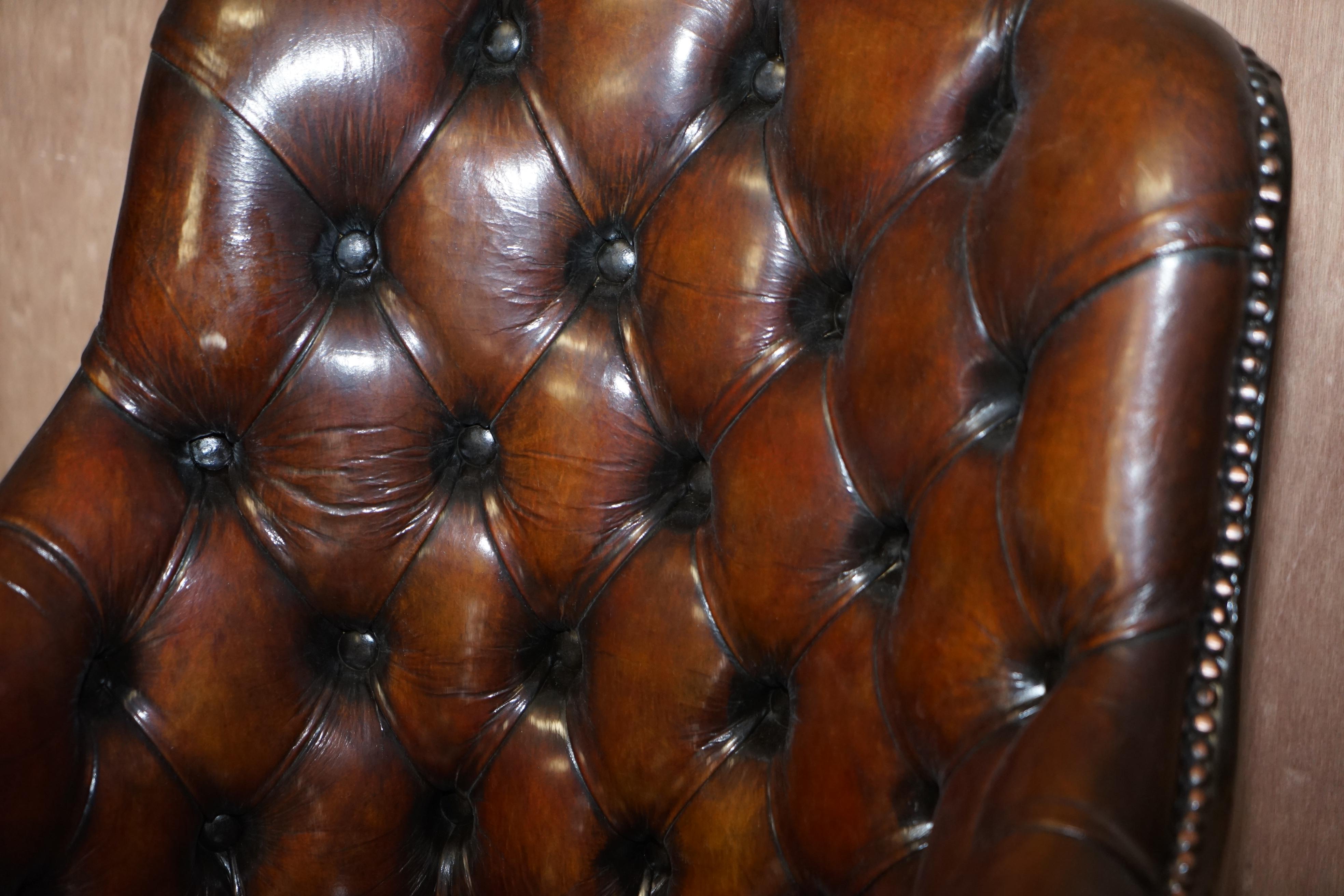 Hand-Crafted Fully Restored Rich Cigar Brown Leather Chesterfield Directors Captains Chair