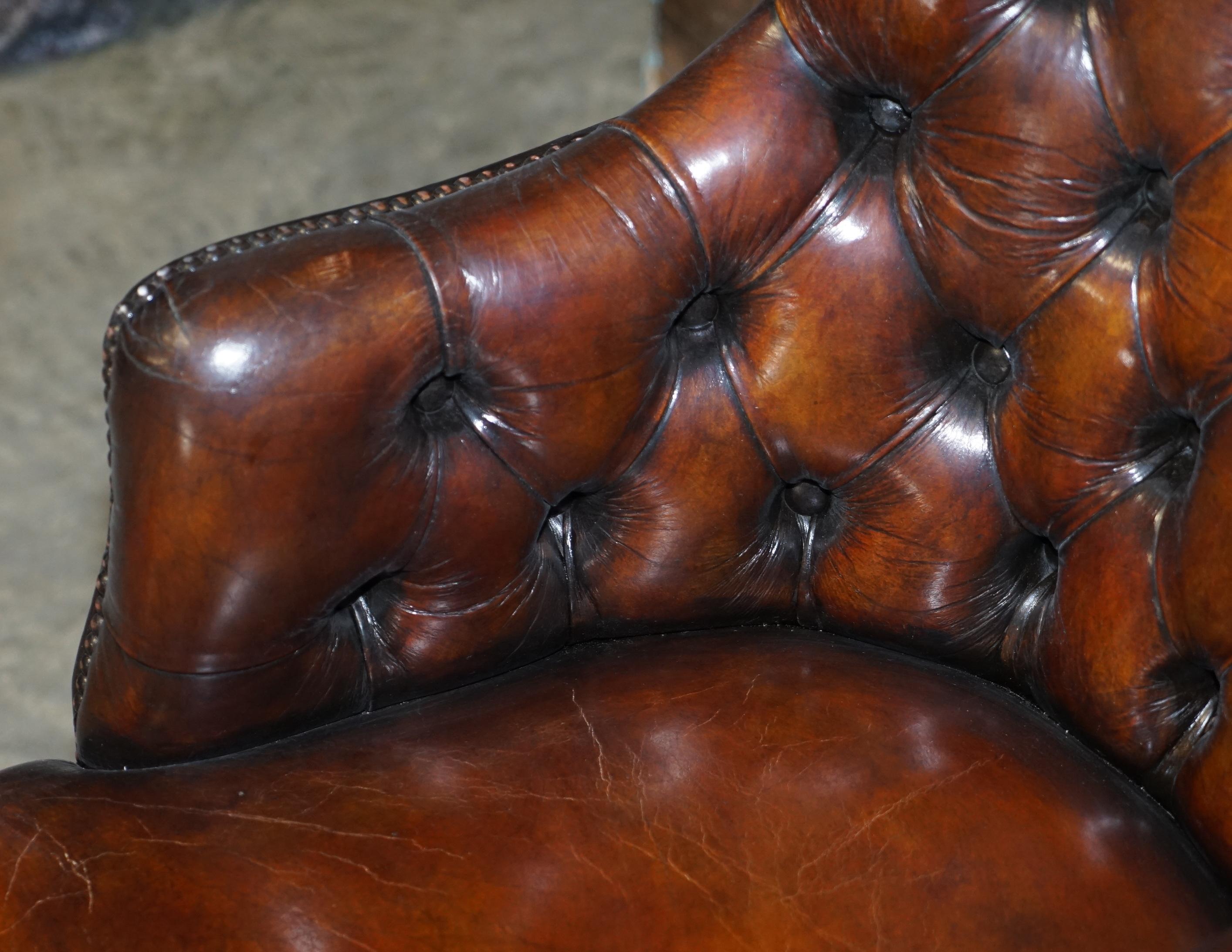 20th Century Fully Restored Rich Cigar Brown Leather Chesterfield Directors Captains Chair
