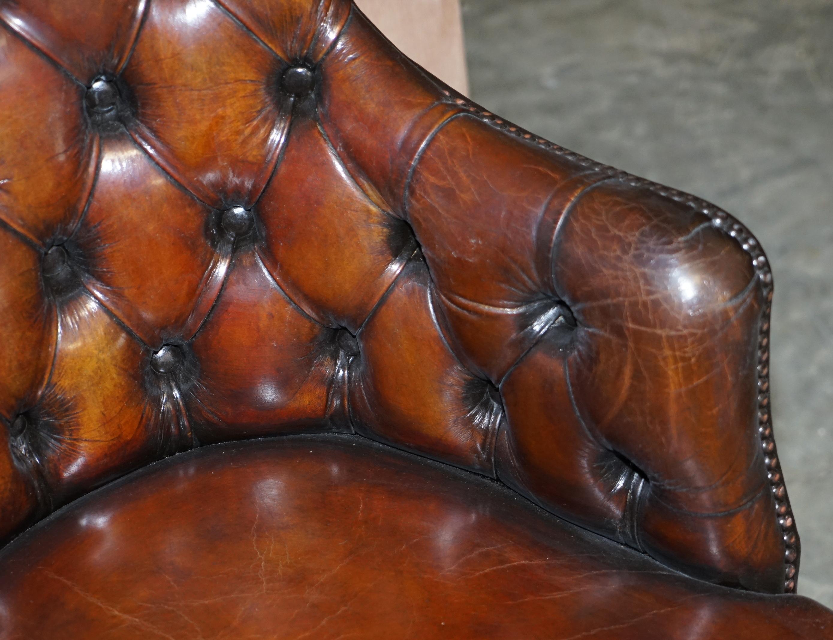Fully Restored Rich Cigar Brown Leather Chesterfield Directors Captains Chair 1