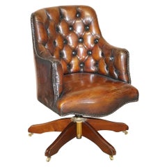 Fully Restored Rich Cigar Brown Leather Chesterfield Directors Captains Chair