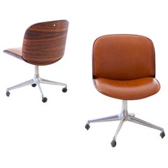 Pair of Fully Restored Rosewood Swivel Desk Chairs by Ico Parisi for MIM Roma 