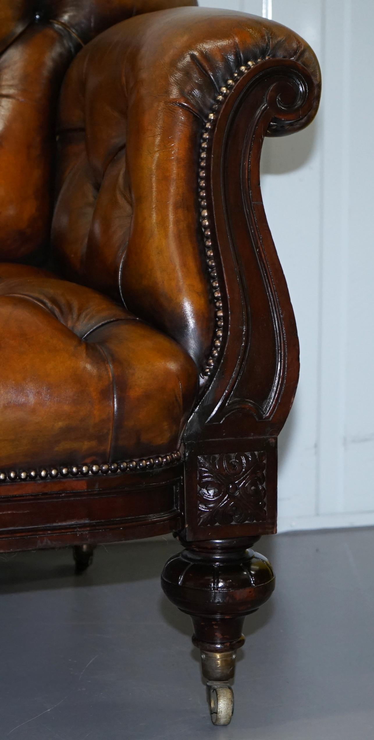 Fully Restored Show Frame Victorian Redwood Chesterfield Brown Leather Sofa 6