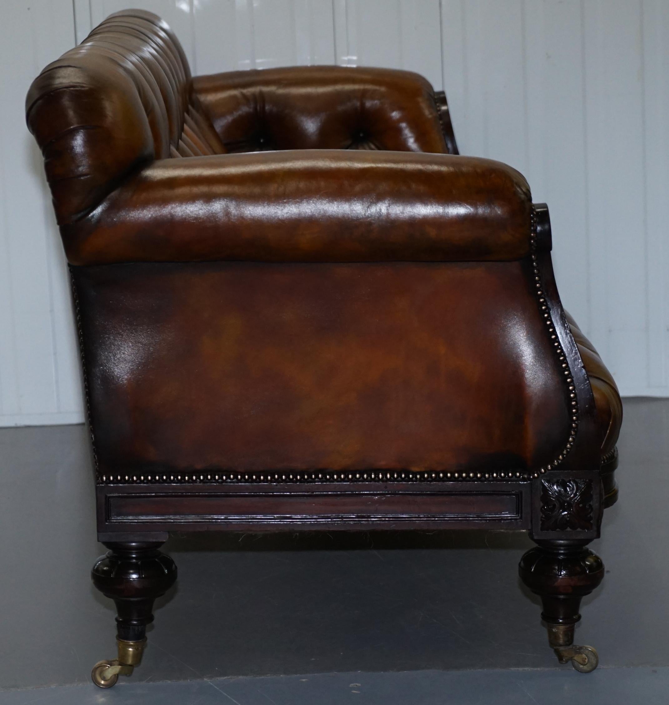 Fully Restored Show Frame Victorian Redwood Chesterfield Brown Leather Sofa 8