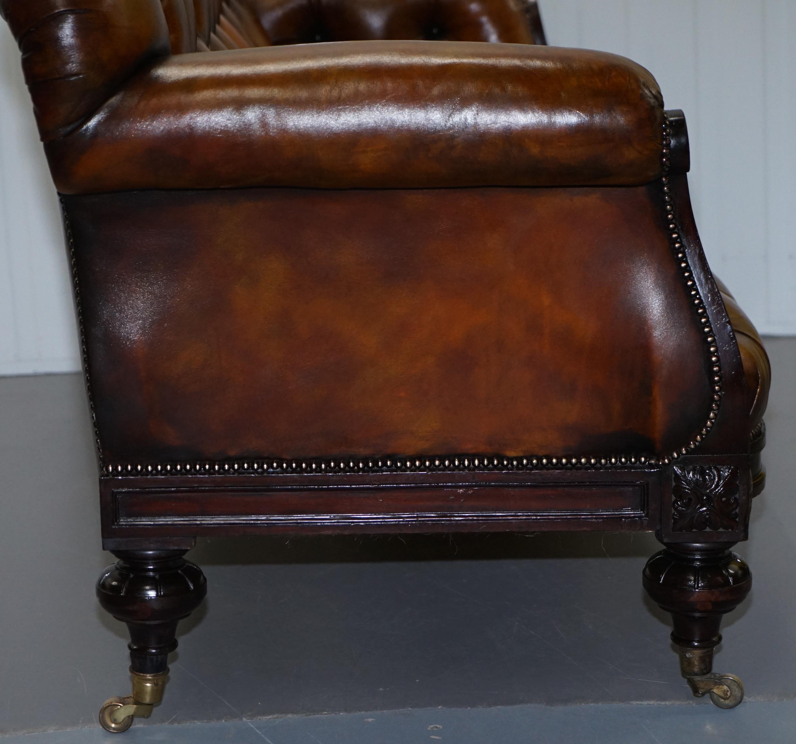 Fully Restored Show Frame Victorian Redwood Chesterfield Brown Leather Sofa 9