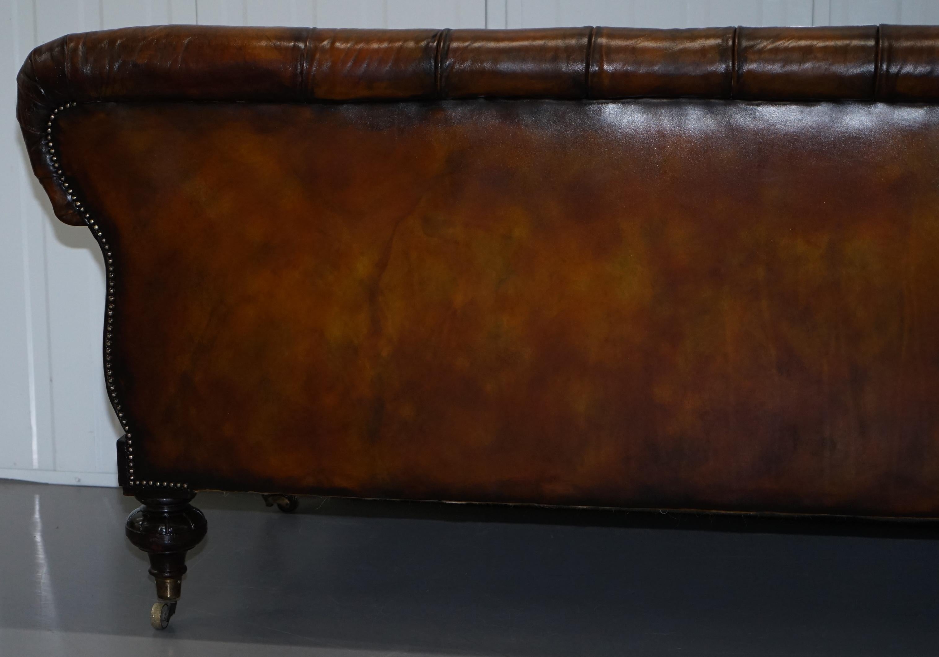 Fully Restored Show Frame Victorian Redwood Chesterfield Brown Leather Sofa 11