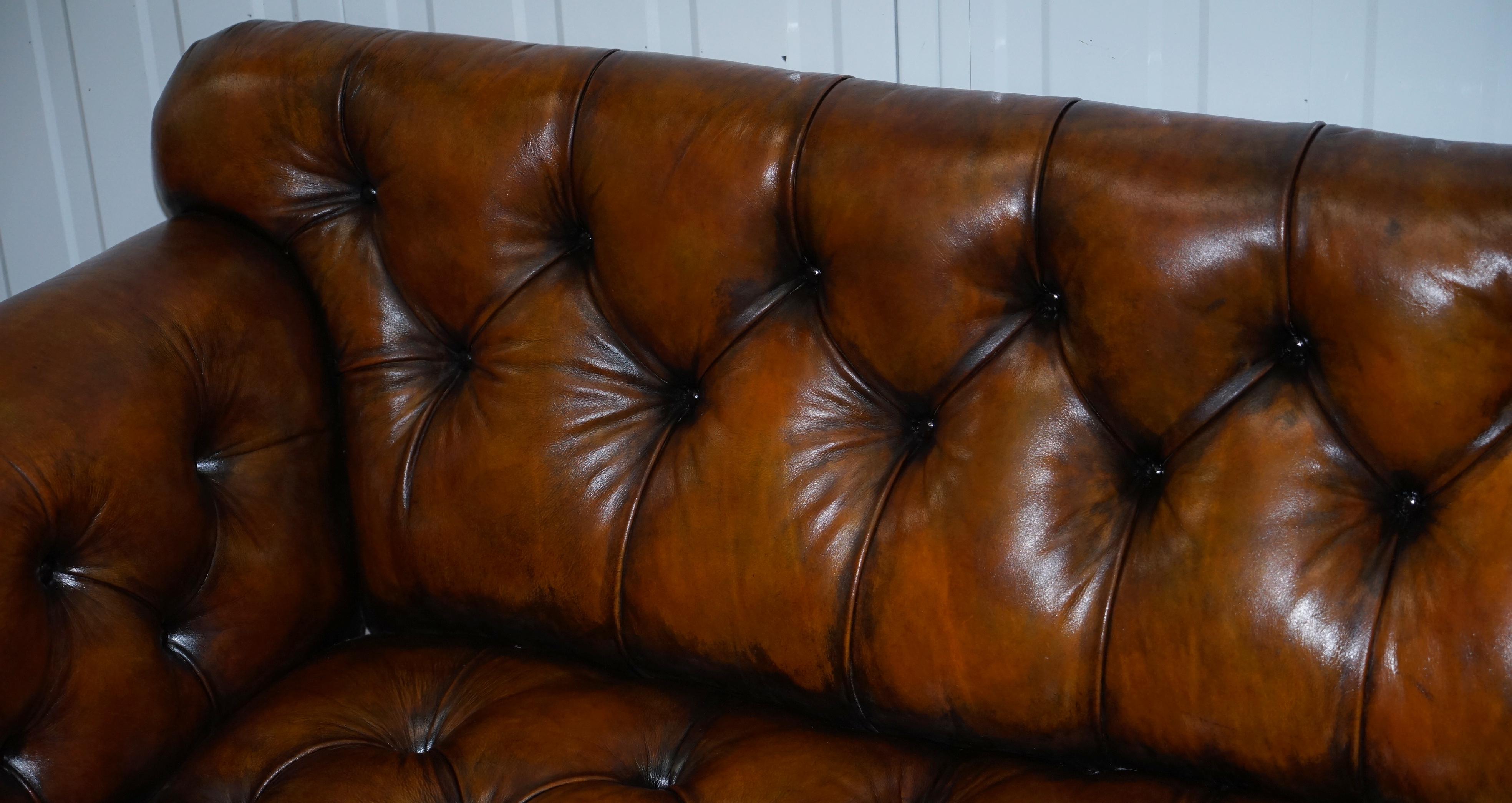 Hand-Crafted Fully Restored Show Frame Victorian Redwood Chesterfield Brown Leather Sofa