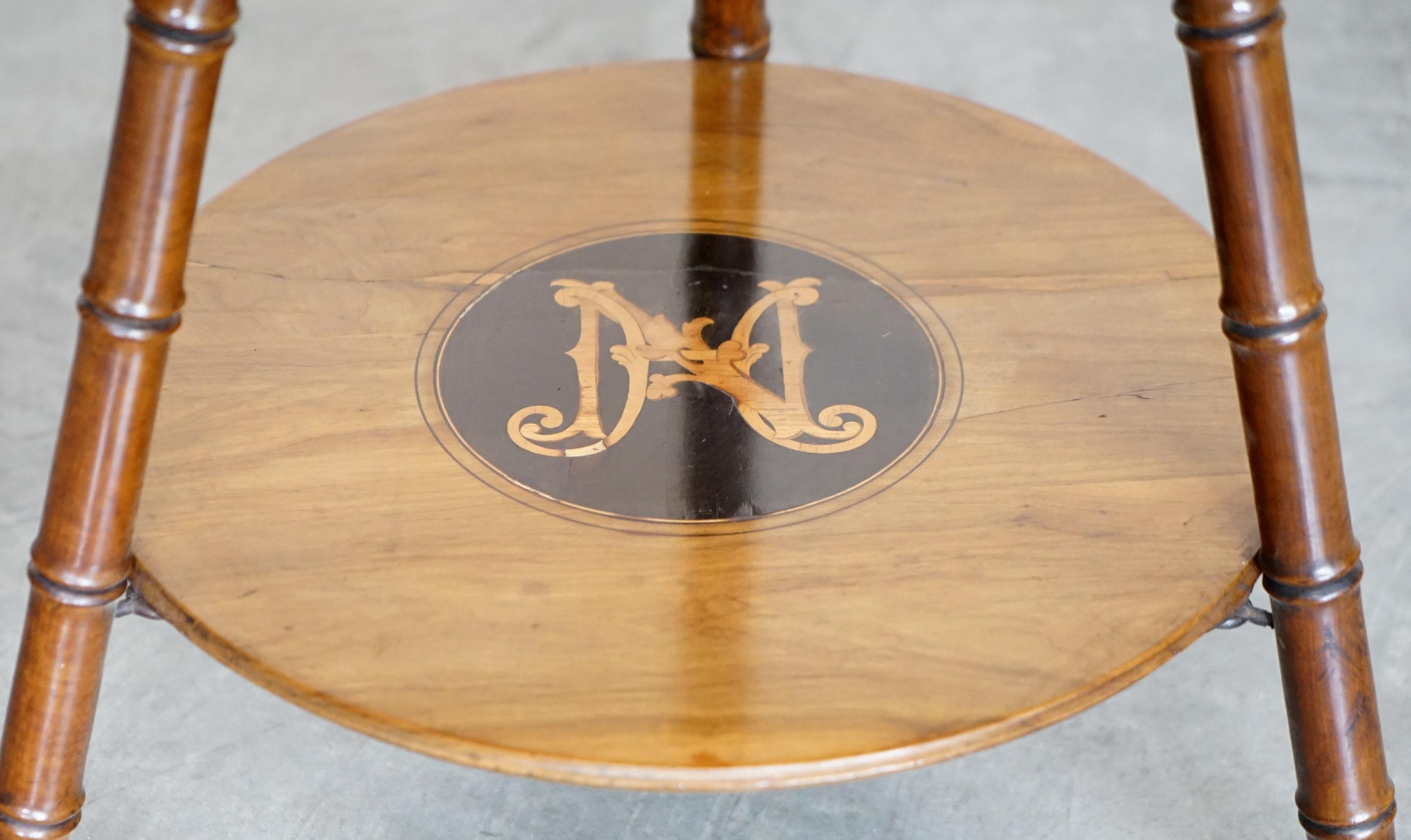 Fully Restored Sublime Antique Marquetry Inlaid Bird Occasional Side Lamp Table For Sale 6