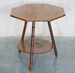 Fully Restored Sublime Antique Marquetry Inlaid Bird Occasional Side Lamp Table