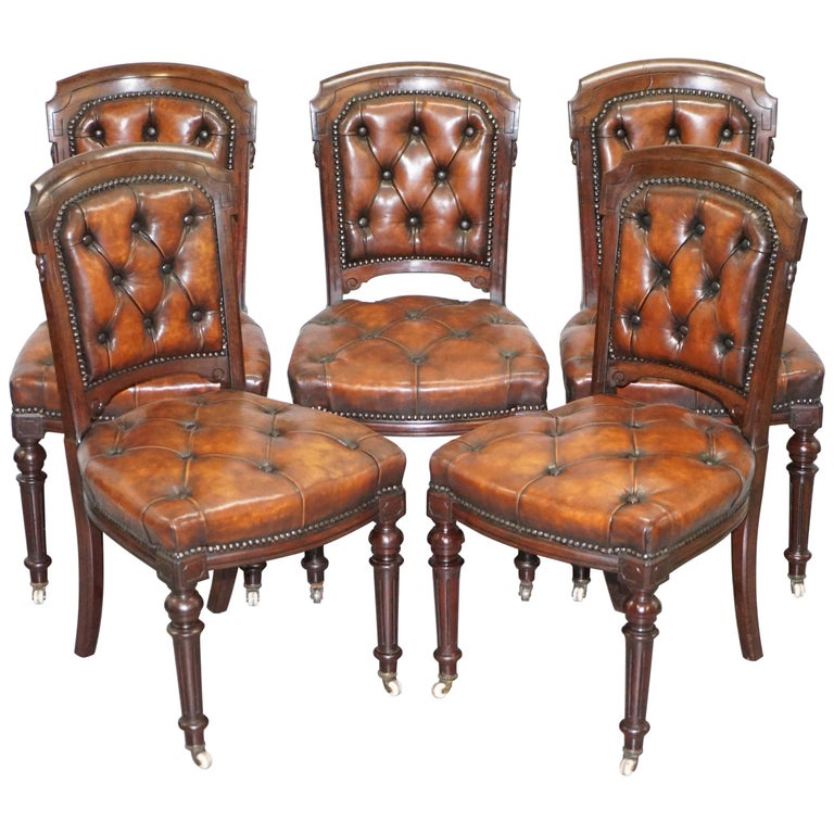 Hardwood Dining Chairs For At 1stdibs, Brown Leather Dinning Chairs