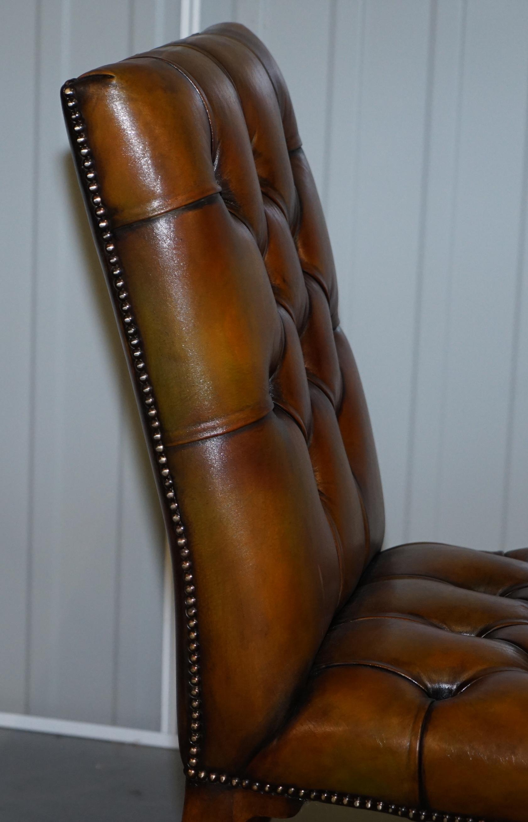 Fully Restored Suite of New Leather Chesterfield Dining Chairs Claw & Ball Feet For Sale 2