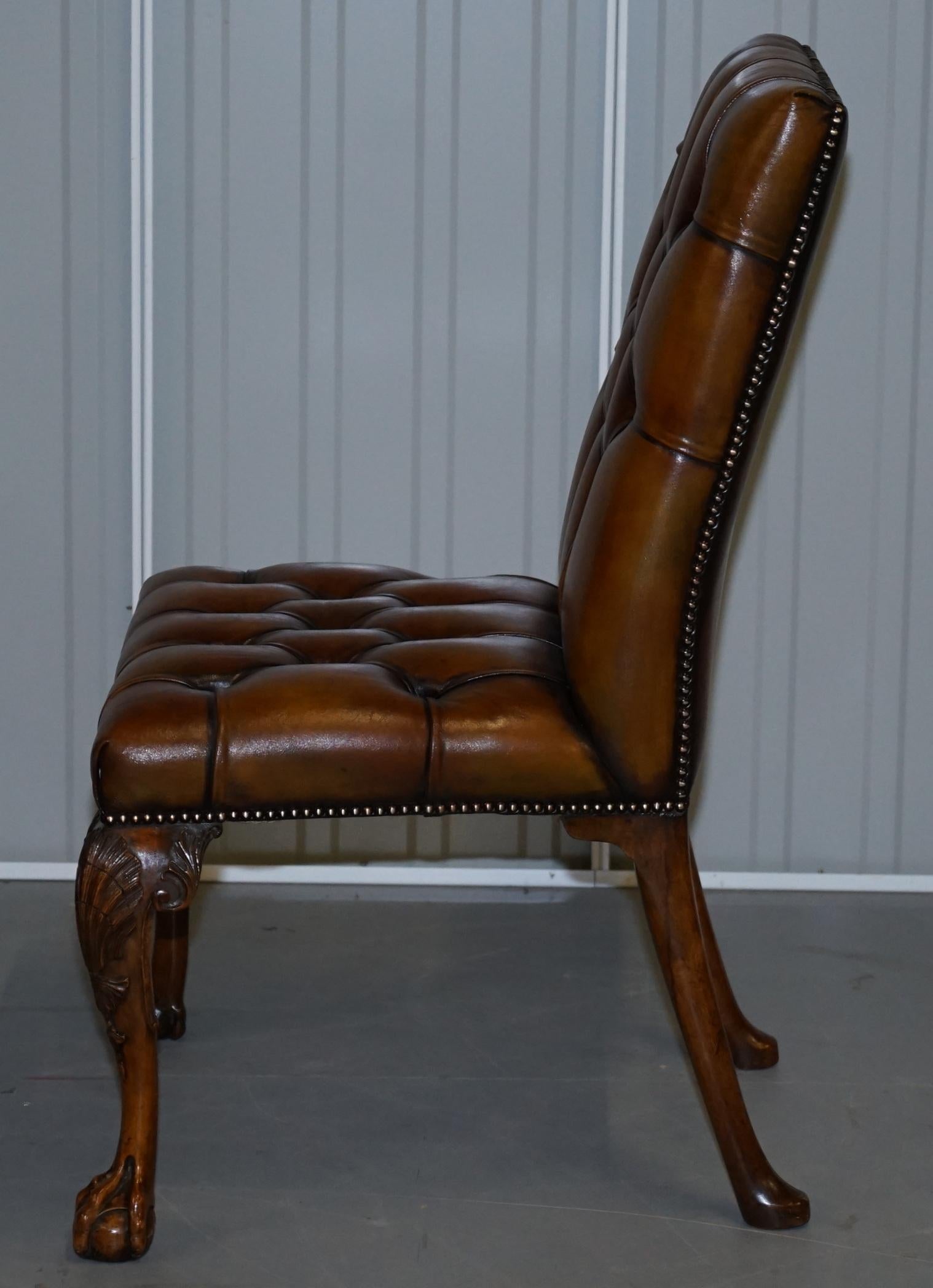 Fully Restored Suite of New Leather Chesterfield Dining Chairs Claw & Ball Feet For Sale 5
