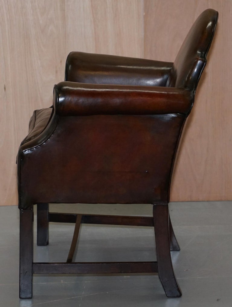 Fully Restored Tobacco Brown Leather Hump Back Regency Armchair