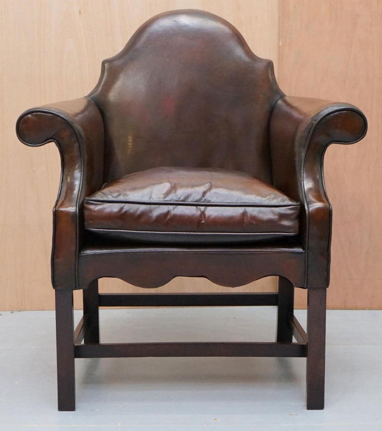Fully Restored Tobacco Brown Leather Hump Back Regency Armchair