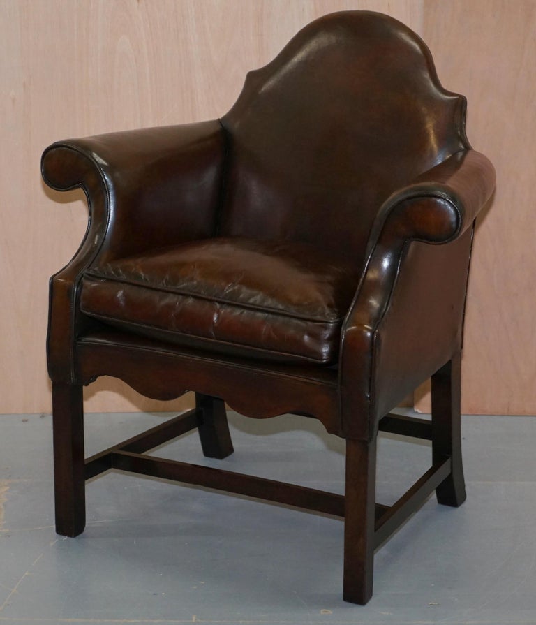 Fully Restored Tobacco Brown Leather Hump Back Regency Armchair
