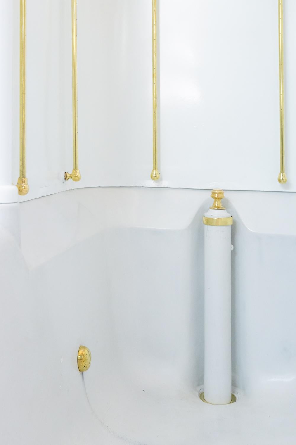 19th Century Fully Restored Victorian Canopy Bath, Cast Iron, Brass, and Copper For Sale