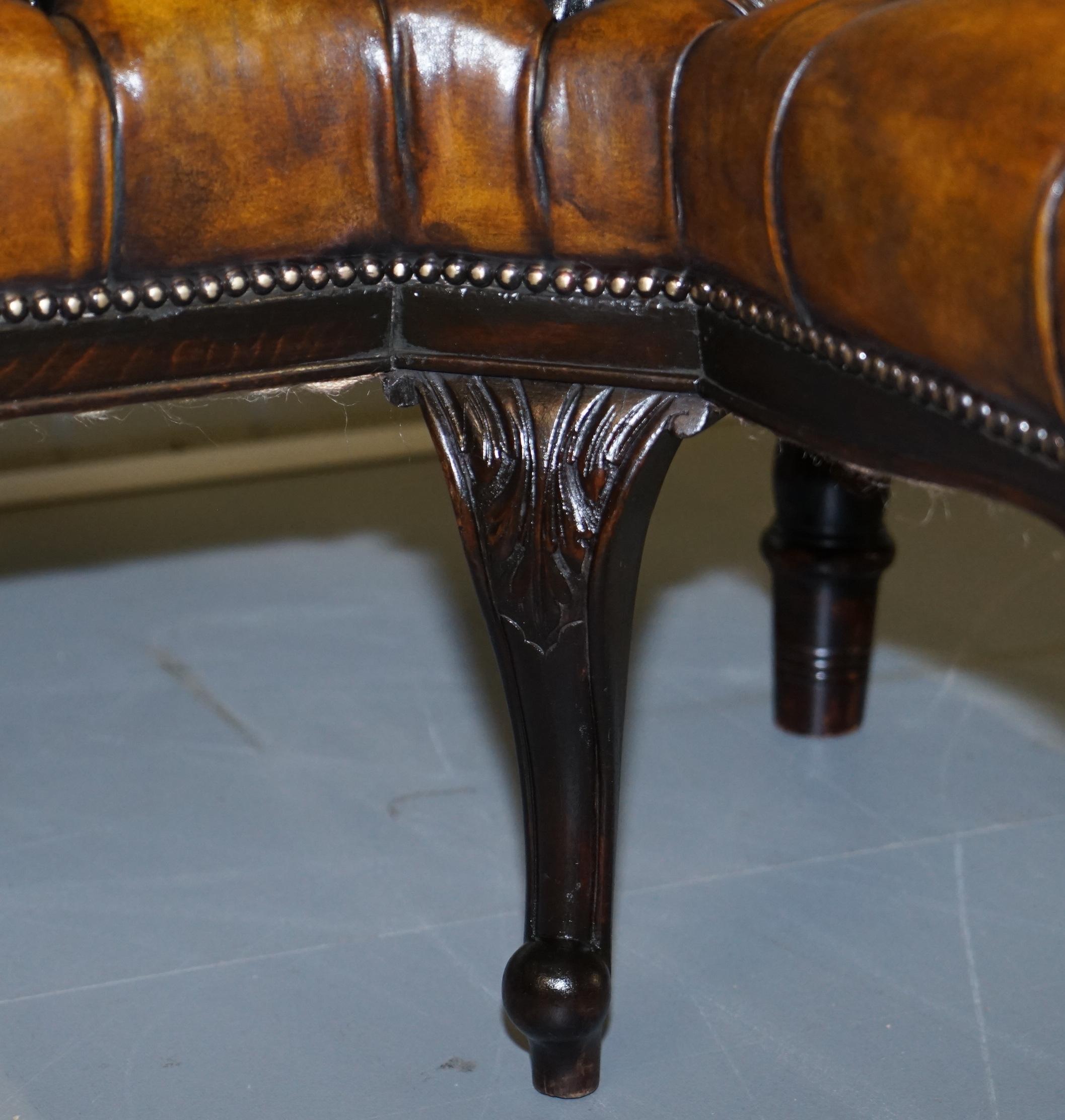 Fully Restored Victorian Chesterfield Brown Leather Corner Bench Stool Seat 4