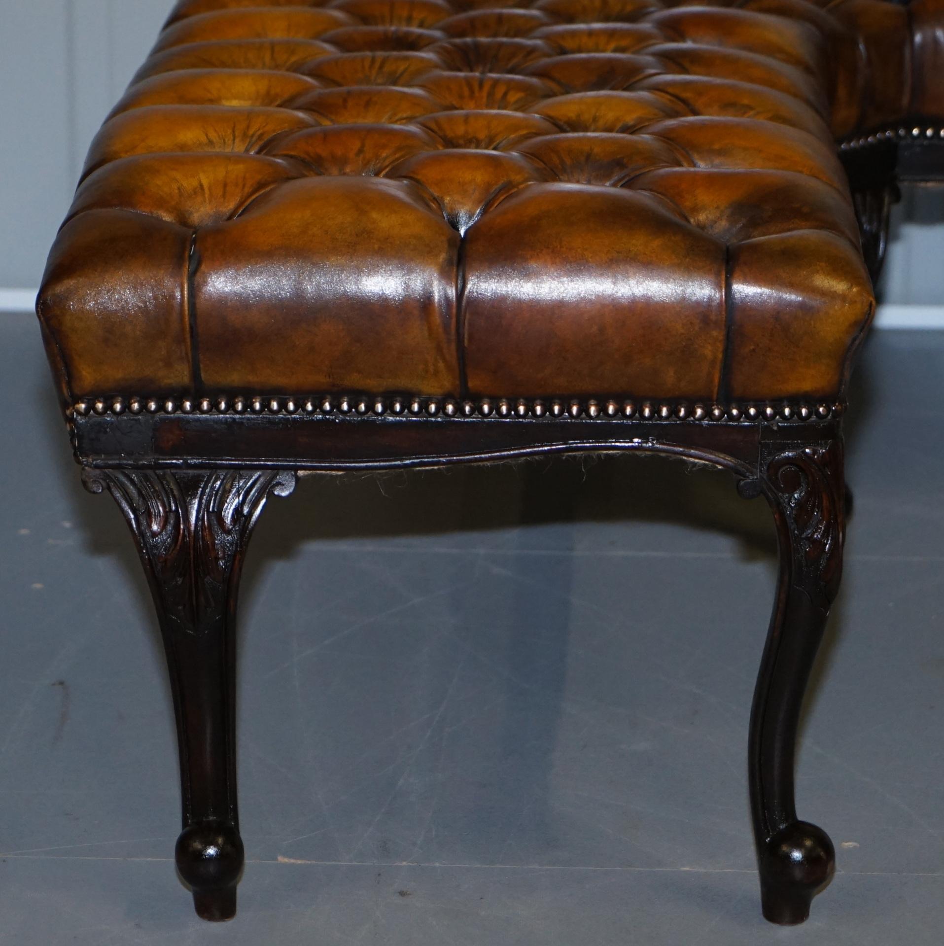 Fully Restored Victorian Chesterfield Brown Leather Corner Bench Stool Seat 6