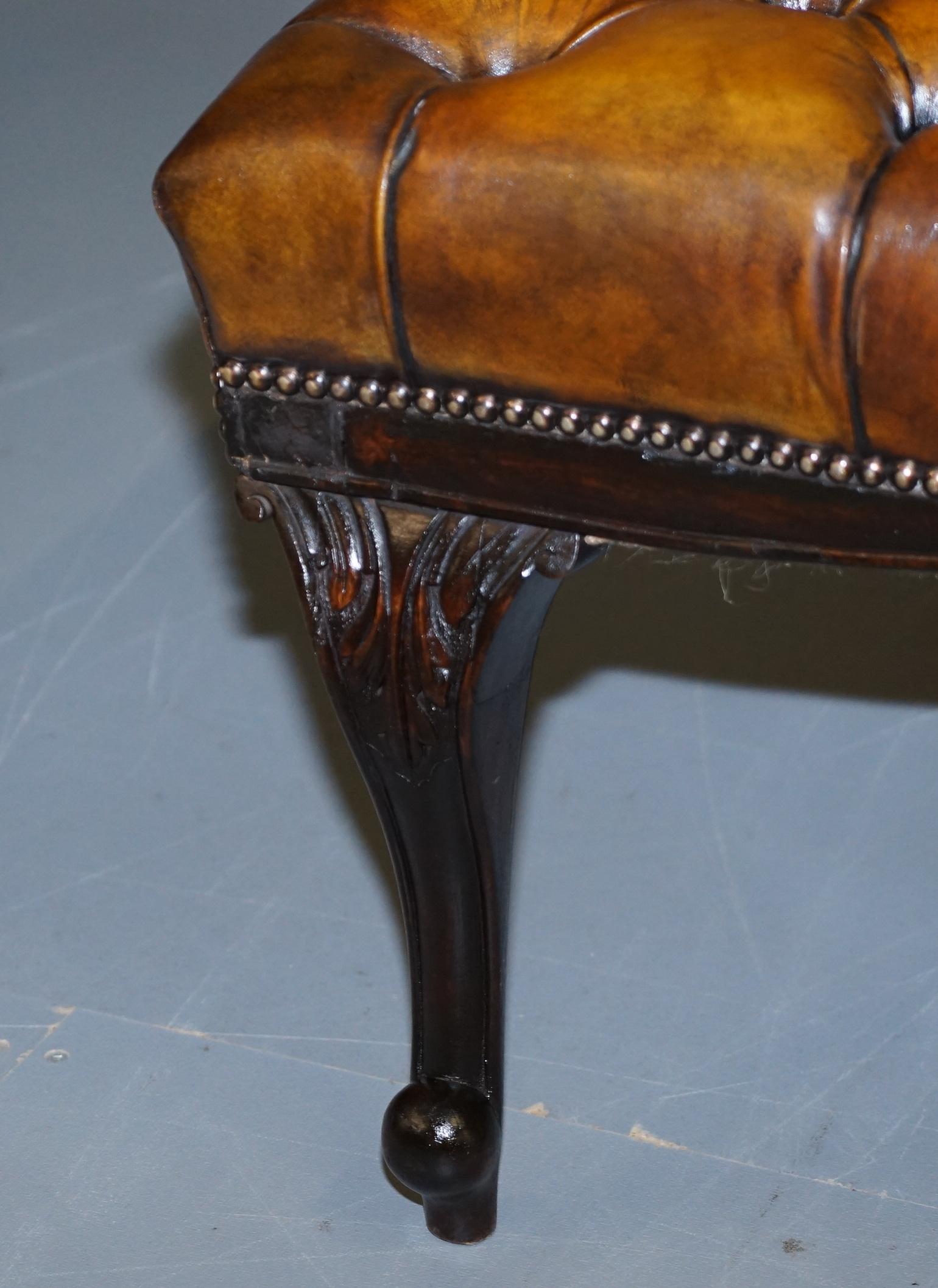 Fully Restored Victorian Chesterfield Brown Leather Corner Bench Stool Seat 6