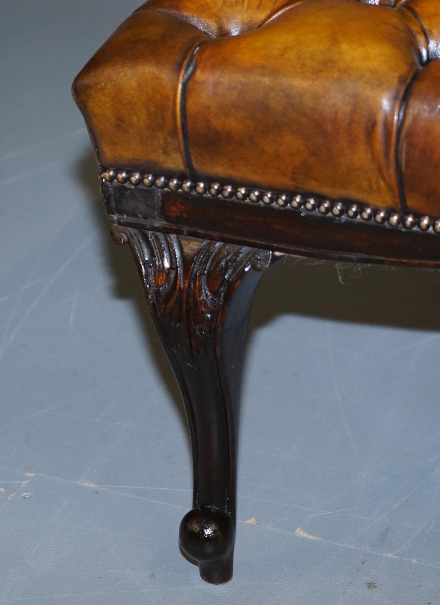 Fully Restored Victorian Chesterfield Brown Leather Corner Bench Stool Seat 7