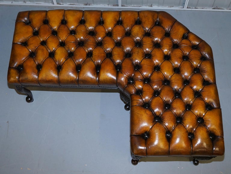 Fully Restored Victorian Chesterfield Brown Leather Corner Bench Stool Seat For Sale At 1stdibs