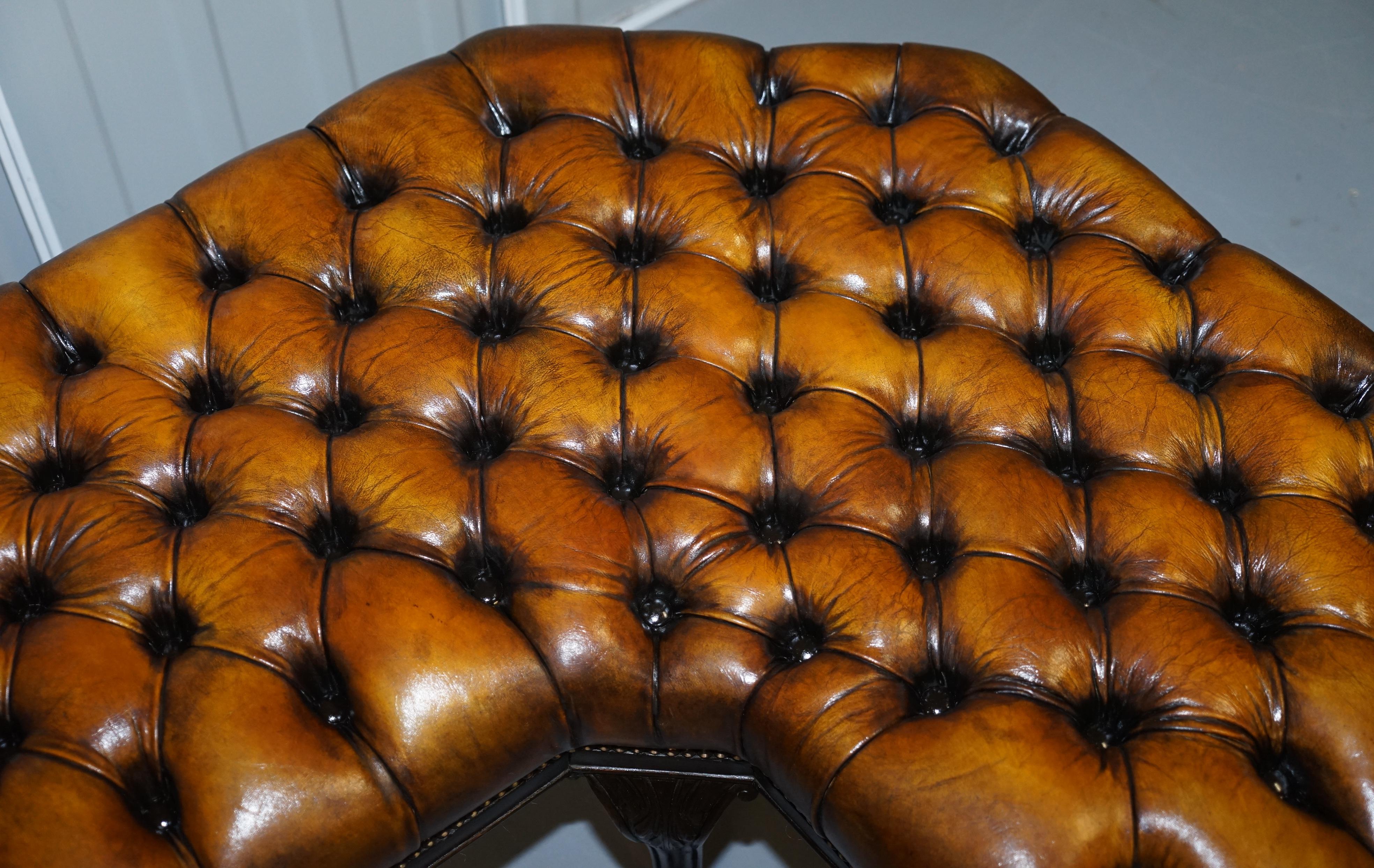 Hand-Crafted Fully Restored Victorian Chesterfield Brown Leather Corner Bench Stool Seat