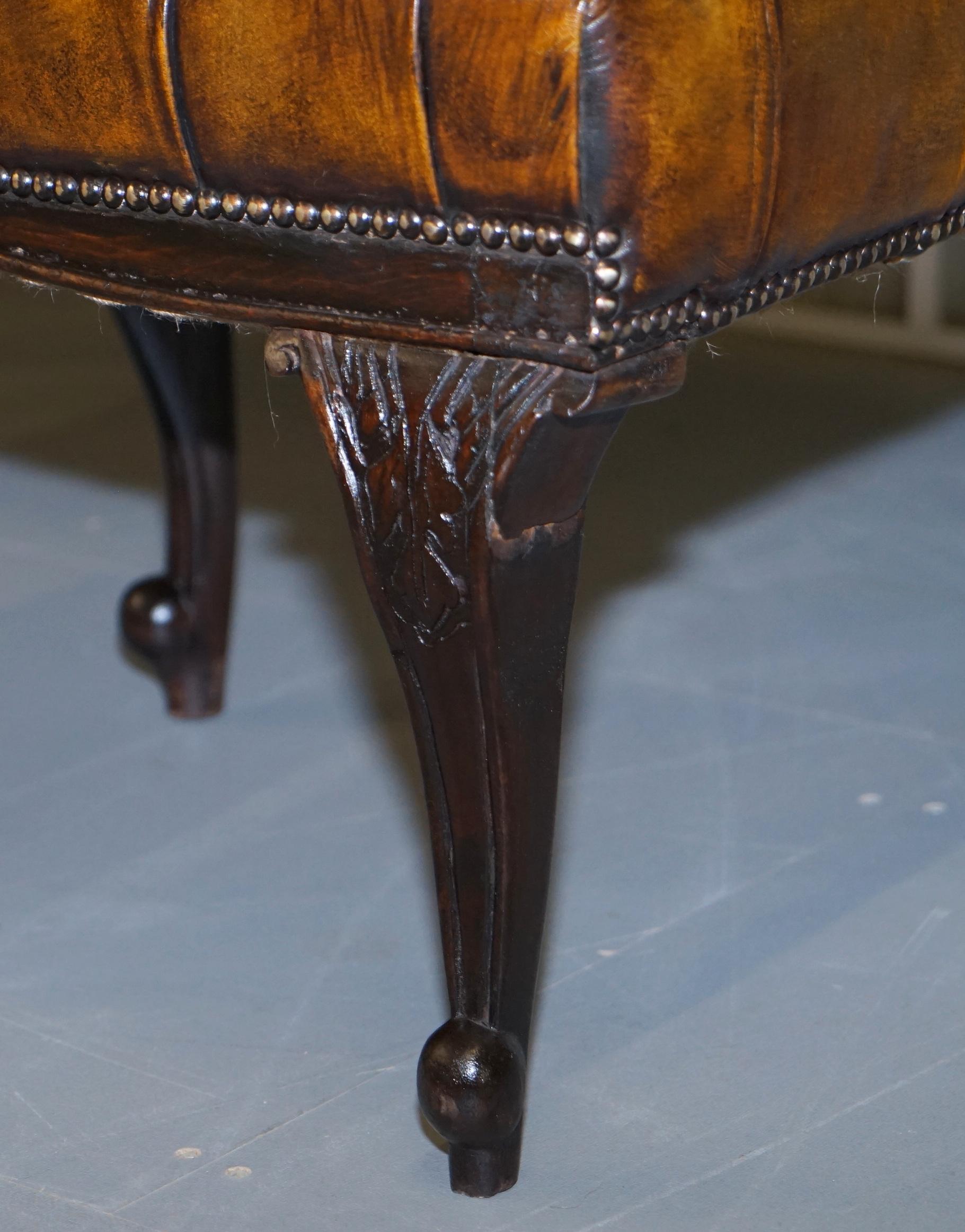 Fully Restored Victorian Chesterfield Brown Leather Corner Bench Stool Seat 1