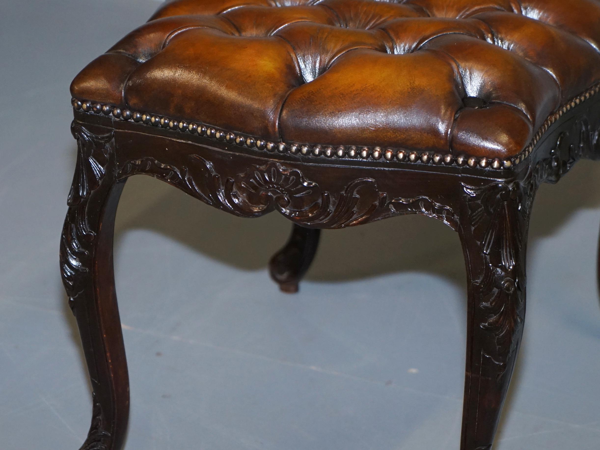 Fully Restored Victorian Chesterfield Brown Leather Piano Stool Bench 2 Person 2
