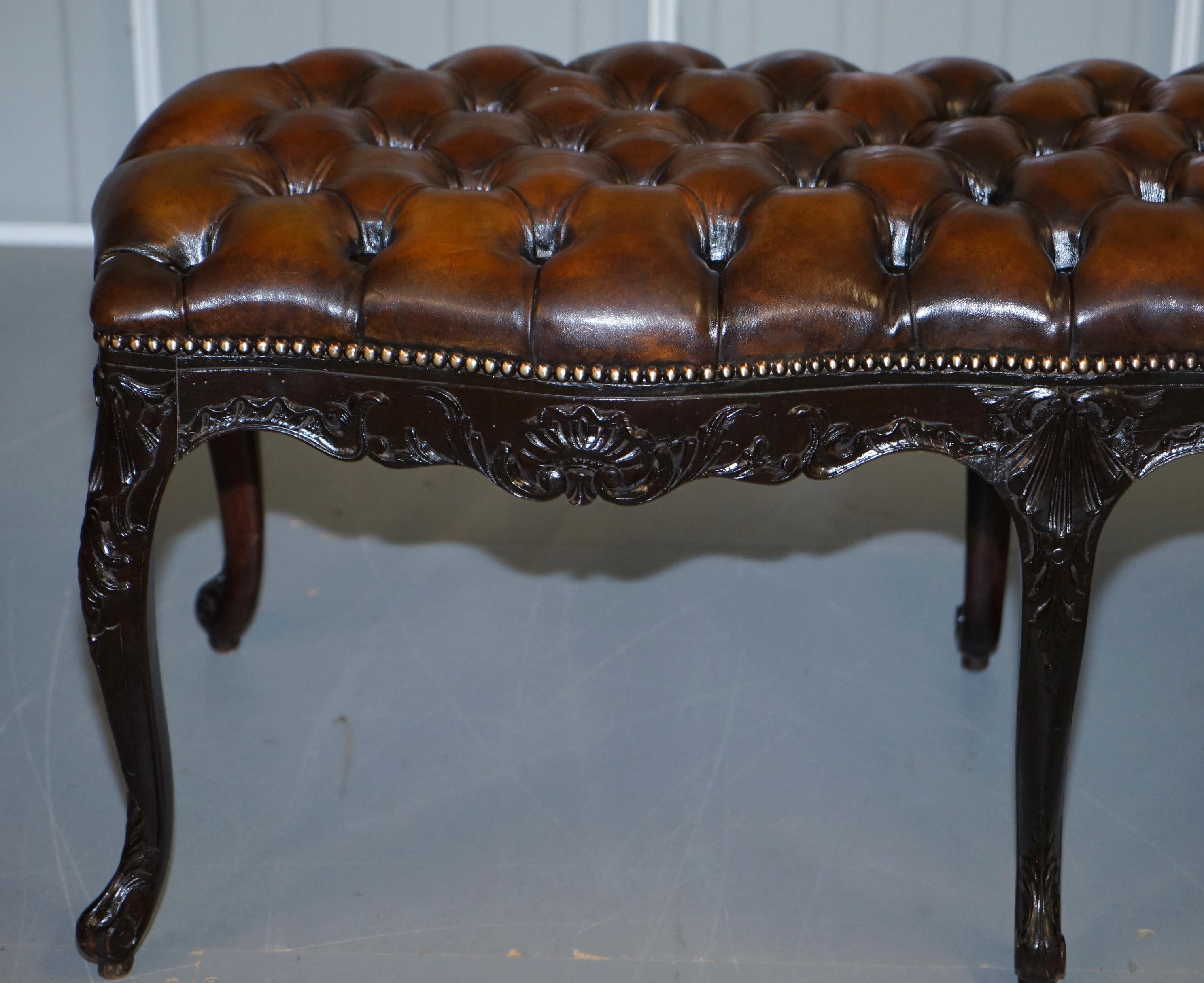 Fully Restored Victorian Chesterfield Brown Leather Piano Stool Bench 2 Person 4