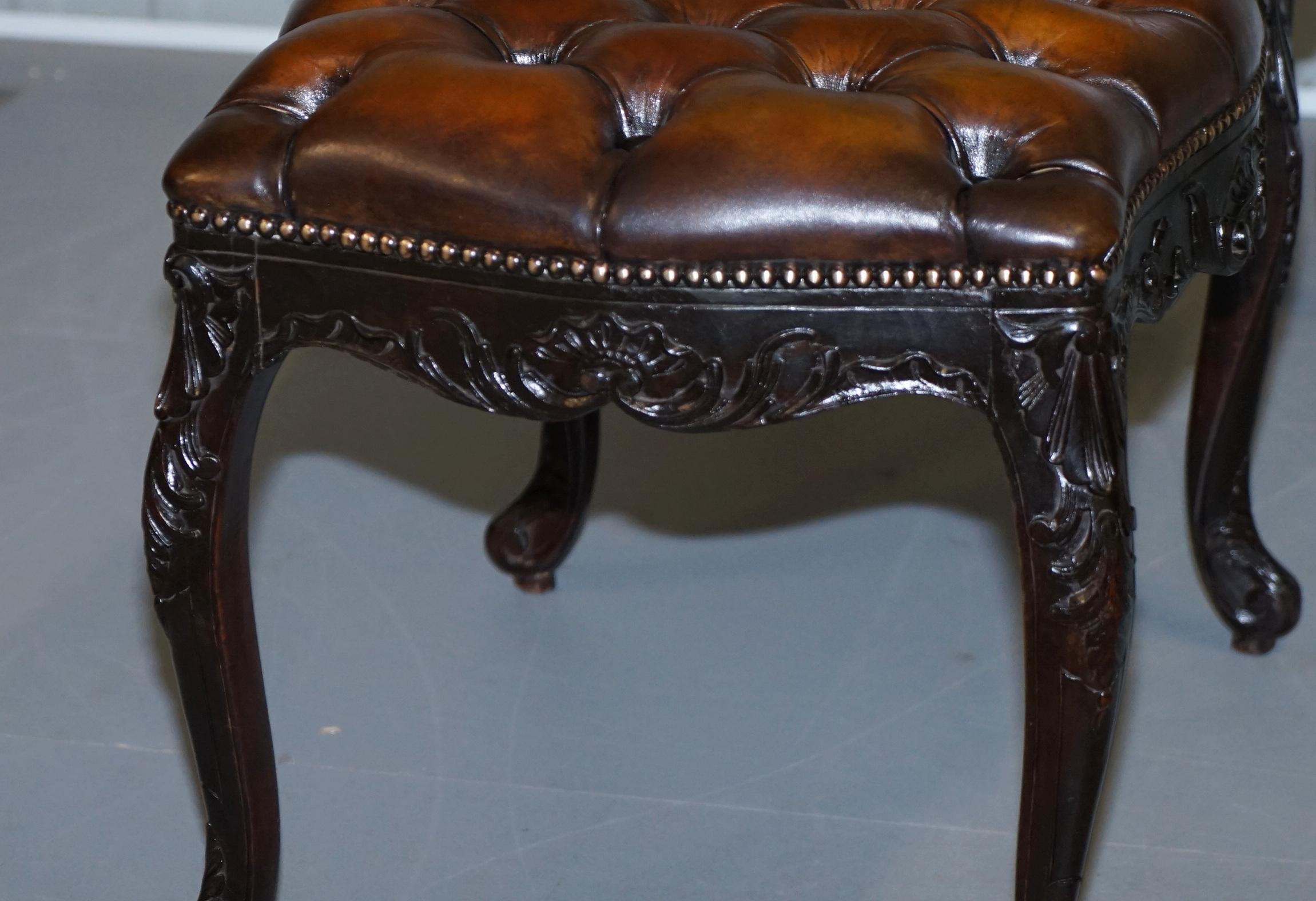 Fully Restored Victorian Chesterfield Brown Leather Piano Stool Bench 2 Person 5