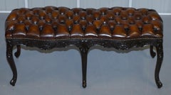 Fully Restored Victorian Chesterfield Brown Leather Piano Stool Bench 2 Person